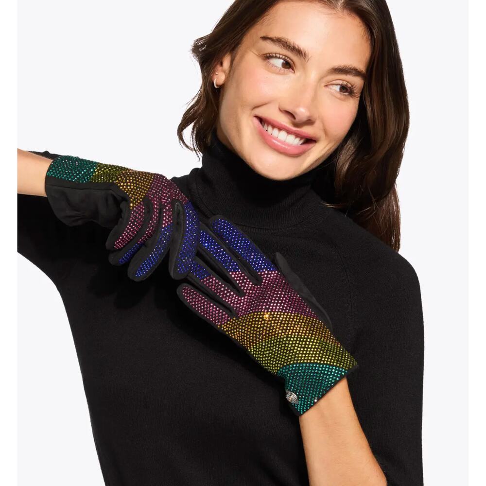 Kurt Geiger Rainbow/Black Kensington Crystal Leather Tech Glove - Picture 2 of 6
